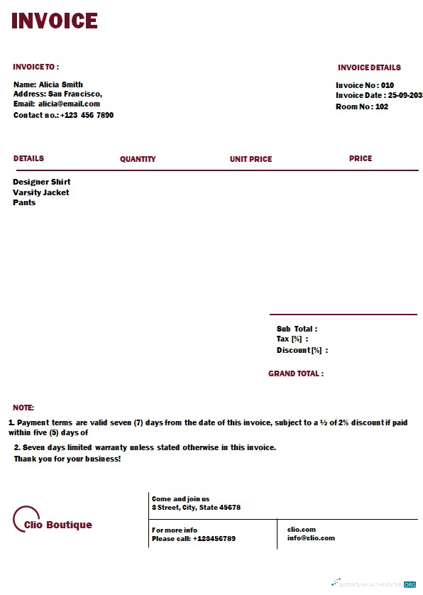 Download Free Boutique Invoice Template Photoshop template